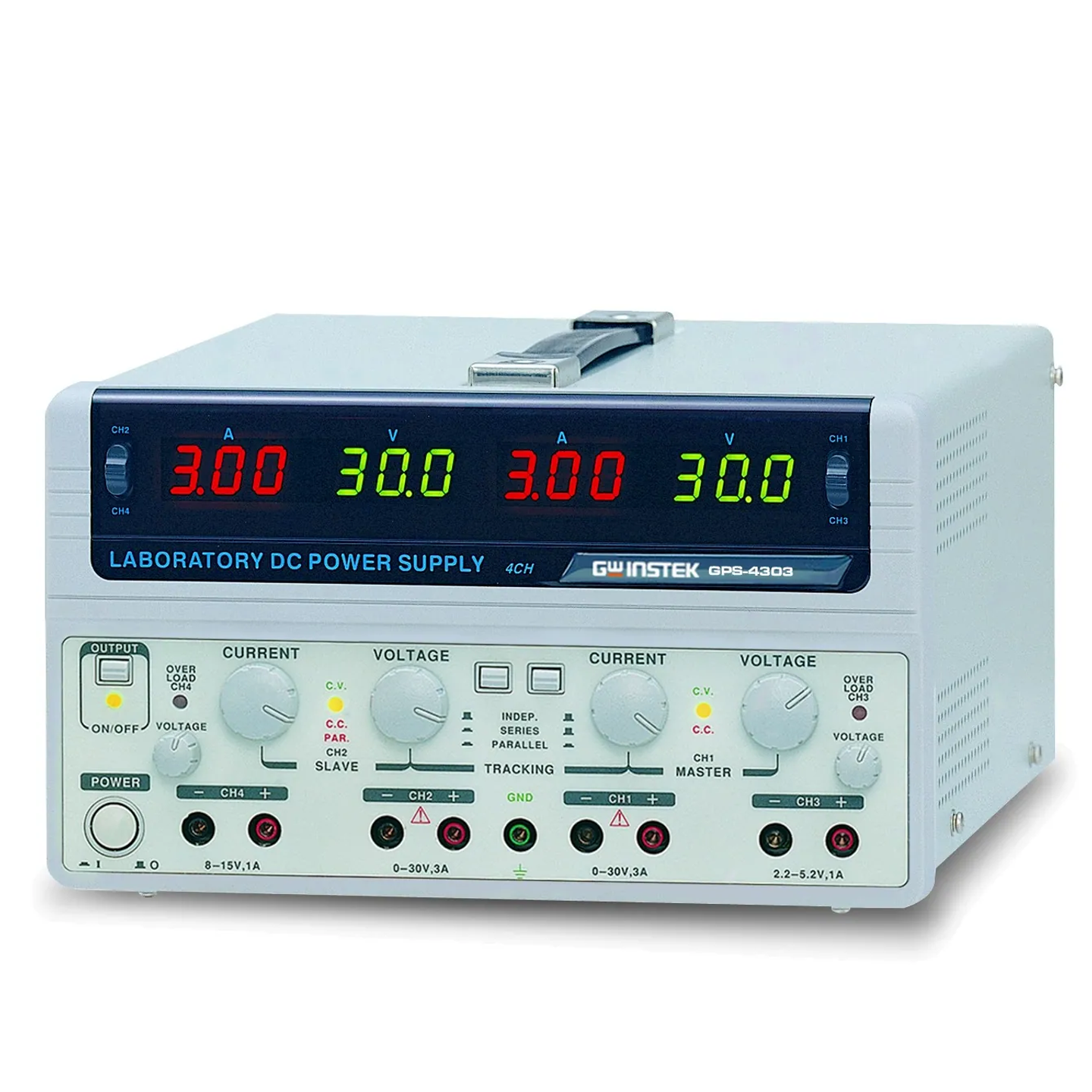 Digital  DC Power Supply    (30V/3A *2 ;  CH3: 2.2~5.2V, 1A ; CH4:  8~15V, 1A Max)